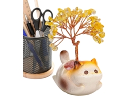 Decoração Formato Árvore Cristal Linda Estatueta Gatinho Citrino Painel Carro Escritório Estudo Aniversário GOKOCO