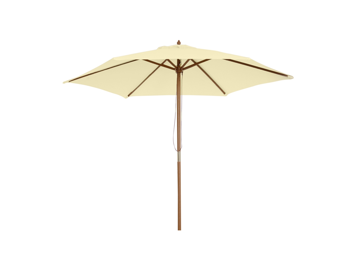 Guarda sol de madeira para exterior Ø250x230cm com 6 varetas e sistema de polia, cor crema BTFORUS