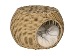 Cesto de Gatos de Resina Tecido com Aparência de Vime com 1 Almofada Macia Ø 40 X 30 Cm Marrom Claro Ge