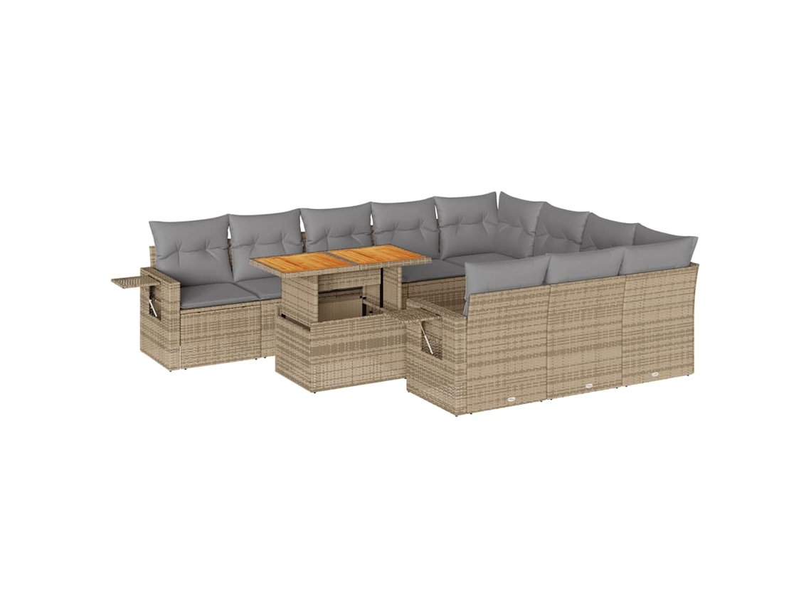 Conjunto de 11 Sofás de Jardim com Almofadões Vime Pe Bege MAISON EXCLUSIVE