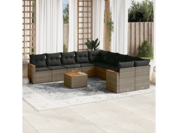 11 Pcs Conjunto Sofás De Jardim C/ Almofadões Vime Pe Cinza Dkd Home Decor