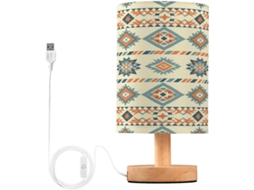 Abajur De Cabeceira Vintage Com Estampa Étnica Para Quarto, Portas De Carregamento Usb C, Luminária De Mesa Cabeceira