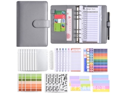 A6 Pu Leather Ring Binder Cash Budget Planner With Zippered Pouch, Macaron Gray, Luxury Gift Set 12-budget Cards +
