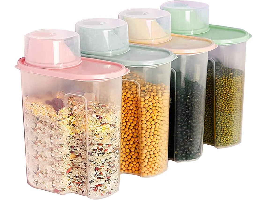 Conjunto De 4 Recipientes Para Armazenamento, Com Copo Medidor, Para Organização Doméstica Na Cozinha E Bancada
