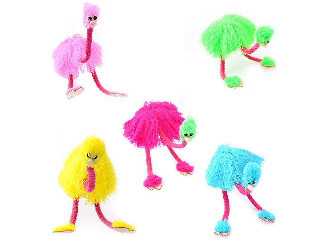Fantoche de Avestruz Mali Corda, Fantoche Interativo, Brinquedo Infantil, Corda Colorida para Puxar