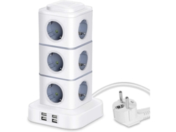 Regleta Vertical Com 12 Tomacorrientes E 4 Portas Usb Protector De Sobrecarga Cavo 3m 2500w 10a Para Lar Escritório