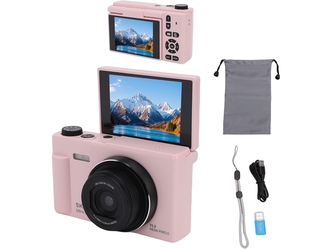 Buyweek Appareil Numérique 5k 75mp 18x Autofocus Caméra Vlogging Basculante 180 2 8 Polegadas Selfie