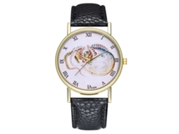 Relógio de pulso vintage de quartzo para mulheres e homens com pulseira de couro PU, estampa animal preta.