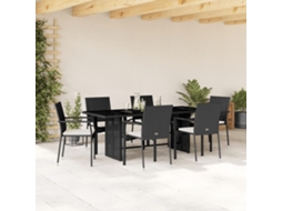Vidaxl 7 Pcs Conjunto De Jantar P/ Jardim C/ Almofadões Vime Pe Preto
