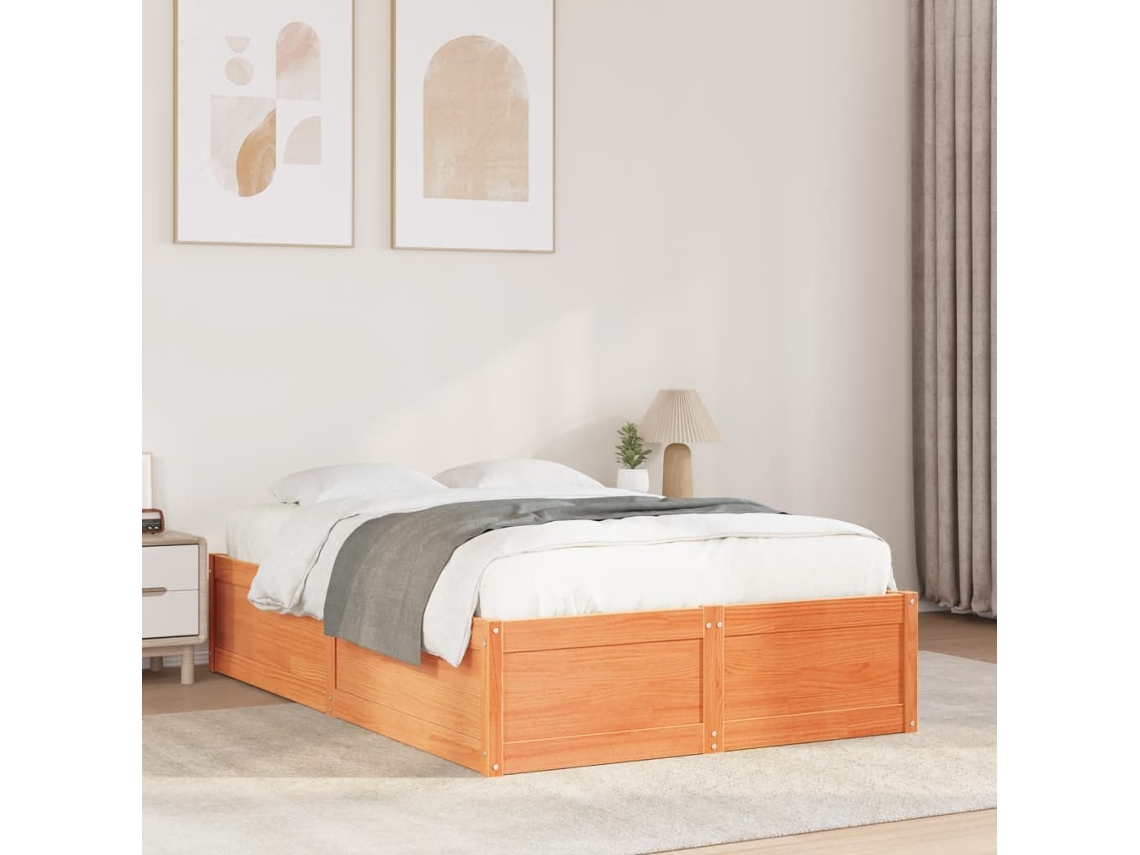 Vidaxl Cama Sem Colchão 120x190 Cm Madeira Pinho Maciça Castanho-mel