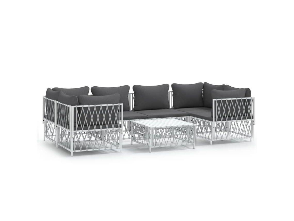 Maison Exclusive - 7 Pcs Conjunto Lounge De Jardim Com Almofadões Aço Branco