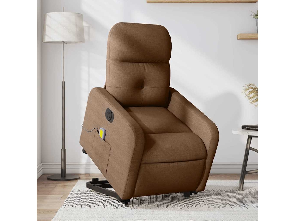 Vidaxl Poltrona Elétrica Elevatória Massagens Tecido Castanho