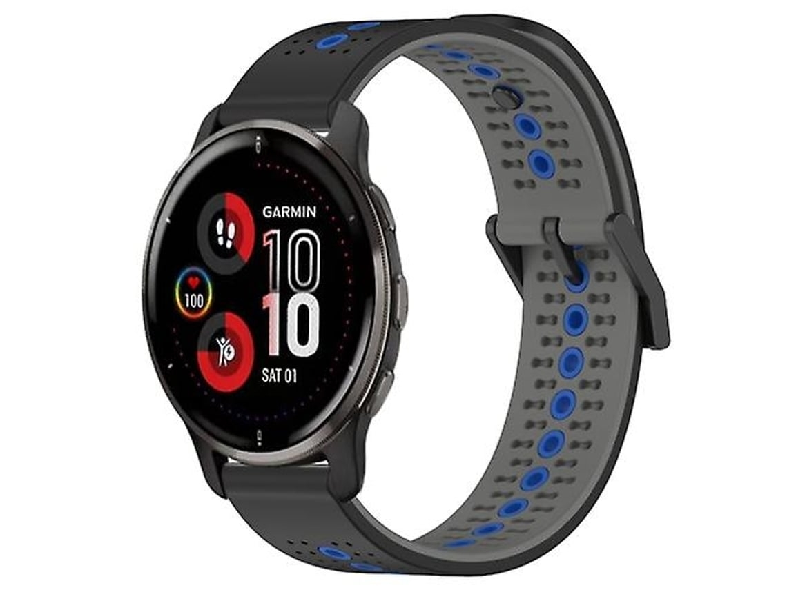 Pulseira Garmin Venu 2 Plus De 20 Mm, Silicone Respirável Tricolor, Preta, Cinza E Azul.