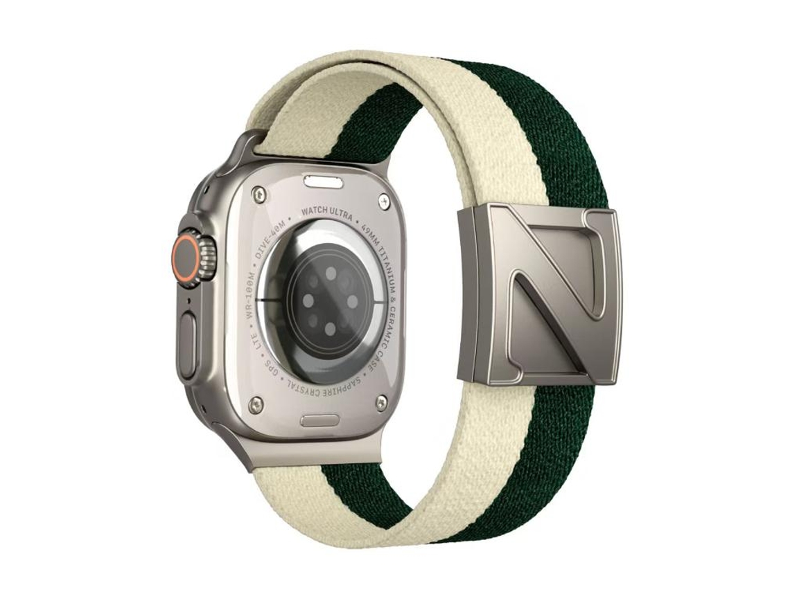 Bracelete para Apple Watch 44/45/46/49mm nylon bicolor com fecho magnético em formato Z verde claro XIAOMOYU