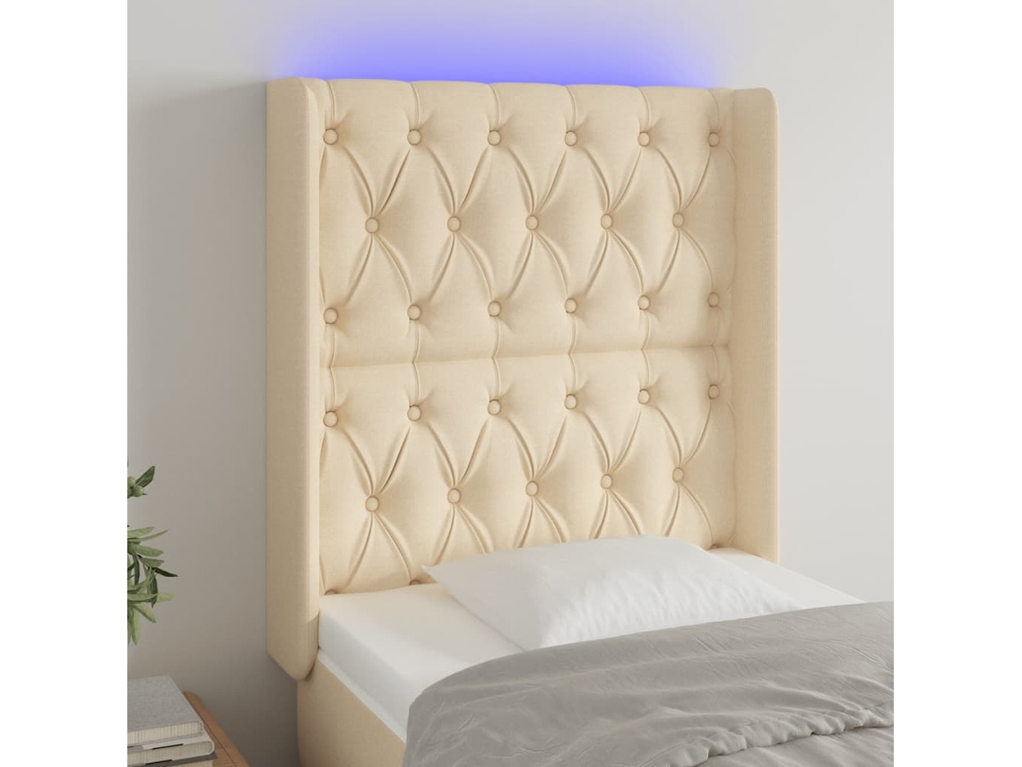 Vidaxl Cabeceira De Cama C/ Luzes Led Tecido 83x16x118/128cm Cor Creme