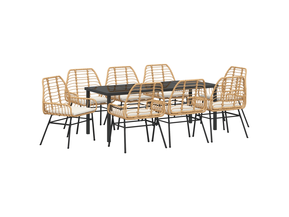 Conjunto 9 Conjunto De Jantar Para Jardim Vidaxl Castanho Vime Pe (200 X 80 X 73 Cm)