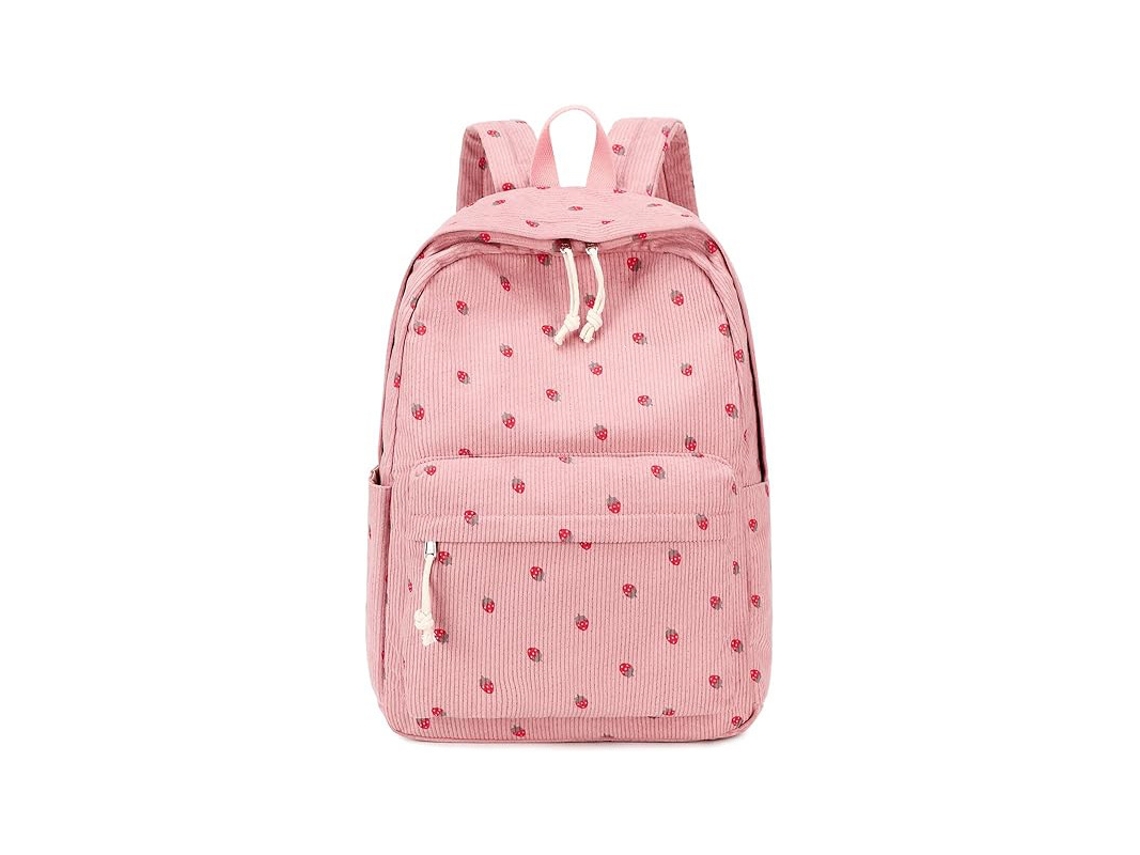 Mochila Escolar Menina – Saco Escola – Mochila Veludo Cotelê – Poliéster – Rosa