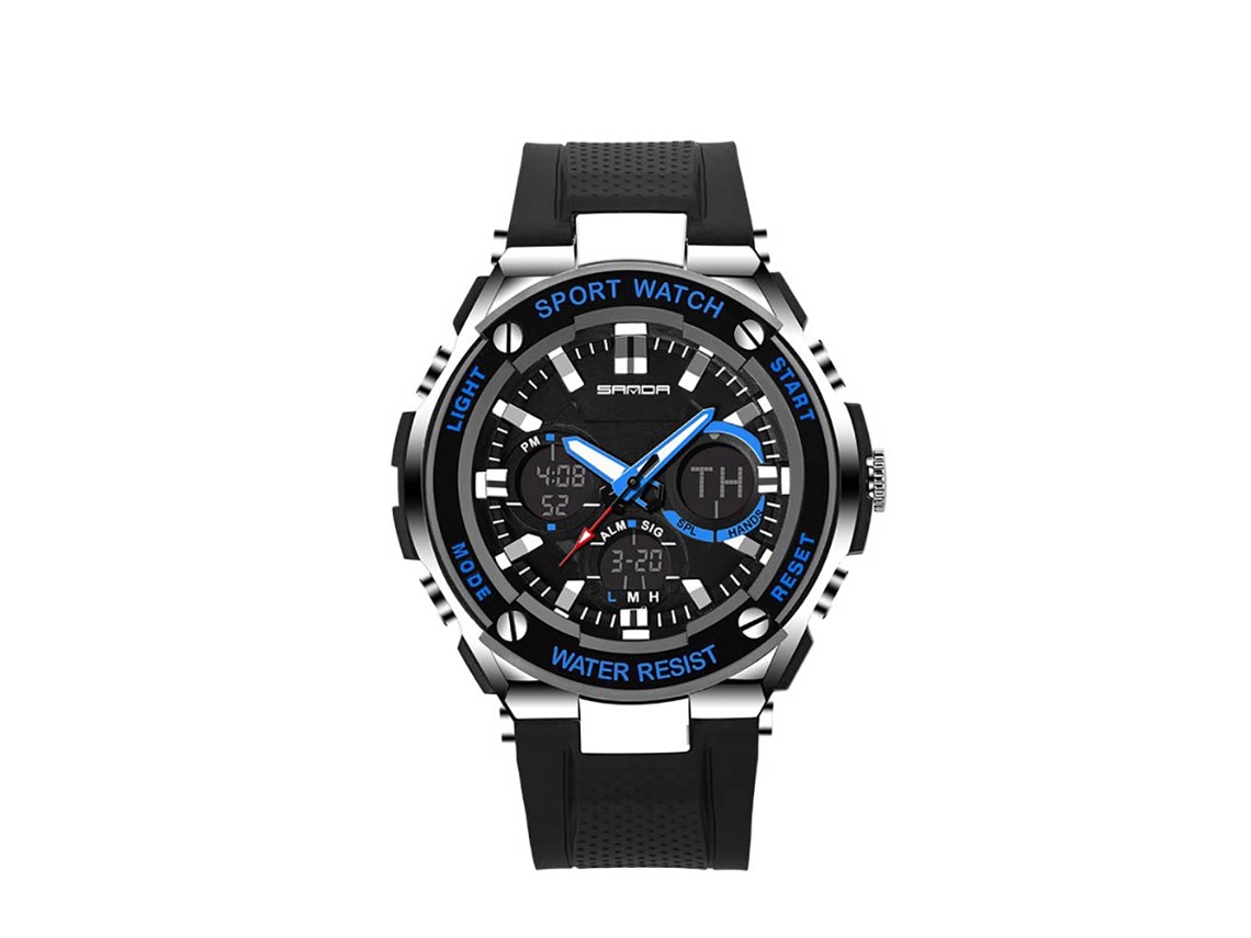 Reloj De Pulsera Electrónico Sanda Moda Simple Multifuncional Negro Azul