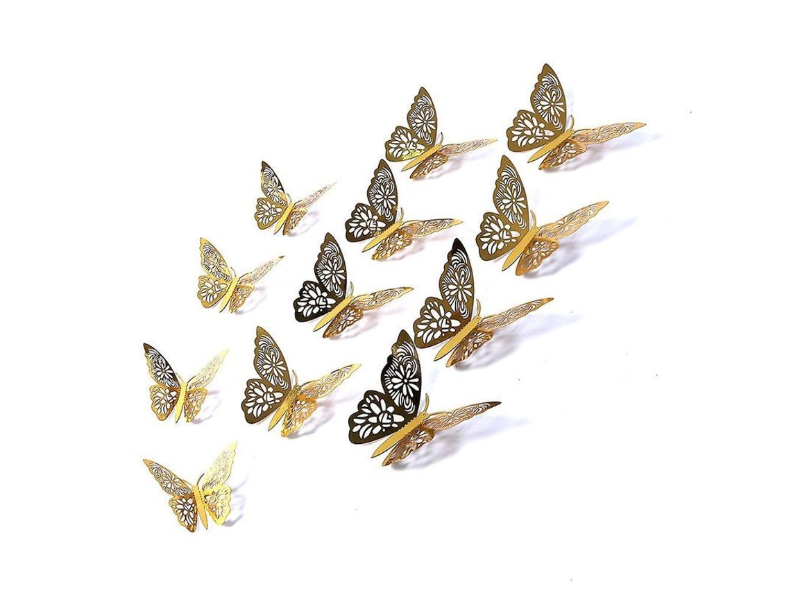12pcs Adesivos De Parede Borboleta 4d Oca Diy Decoração Casa Festa Casamento Infantil Oro 2
