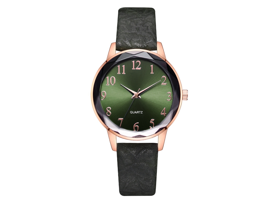 Relógio de Pulso Feminino Casual de Quartzo com Pulseira de Pu e Mostrador Redondo (verde)