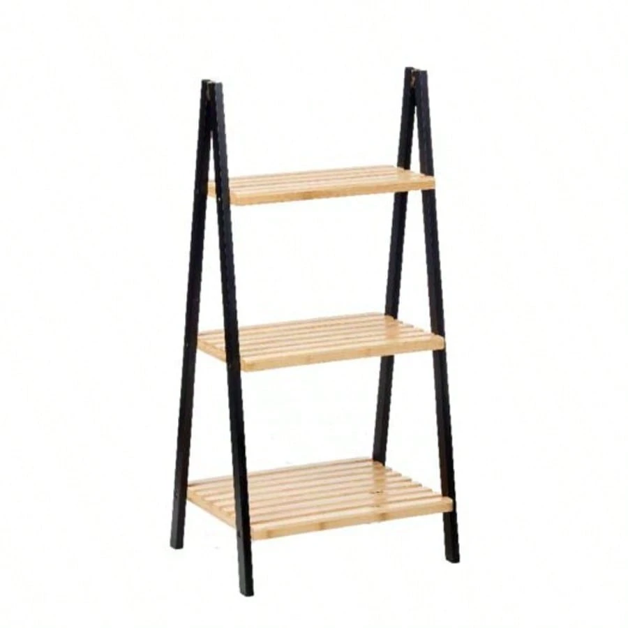 Prateleira Banheiro Bambu Madeira 40x81x30 Cm Estante Armazenamento Toalhas Preto Natural