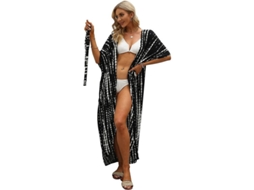 2026 kimono Largo de Praia para Mulher com Estampa Tie dye, Frente Aberta e Manga 3/4, Adequado para Biquíni e Roupas Casuais