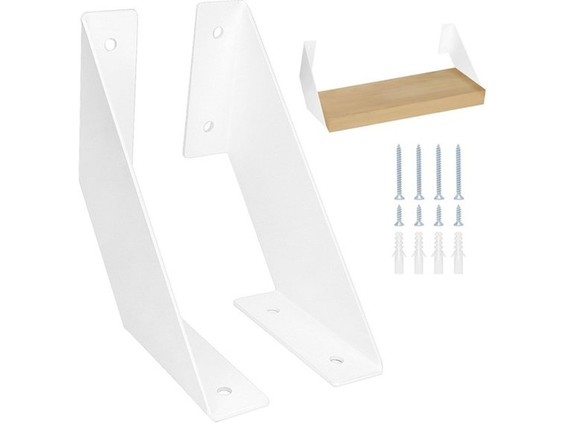 Suporte de Prateleira Metálico Reforçado - Pacote com 2 Unidades - Suporte Robusto para Prateleiras - Capacidade de Carga de 90 kg - Para Prateleiras de Madeira de 2,5 a 5 cm - Fácil Instalação