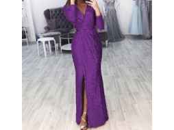 2026 vestido Largo com Decote Profundo em V e Strass para Festas e Ocasiões Especiais Mulher L Morado
