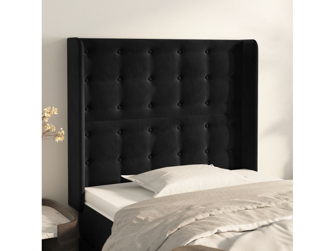 Vidaxl Cabeceira De Cama C/ Abas Veludo 93x16x118/128 Cm Preto