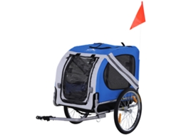 Reboque de Bicicleta para Cães (8 Refletores, Barra de Bandeira, 130x73x90 Cm, Branco e Azul)