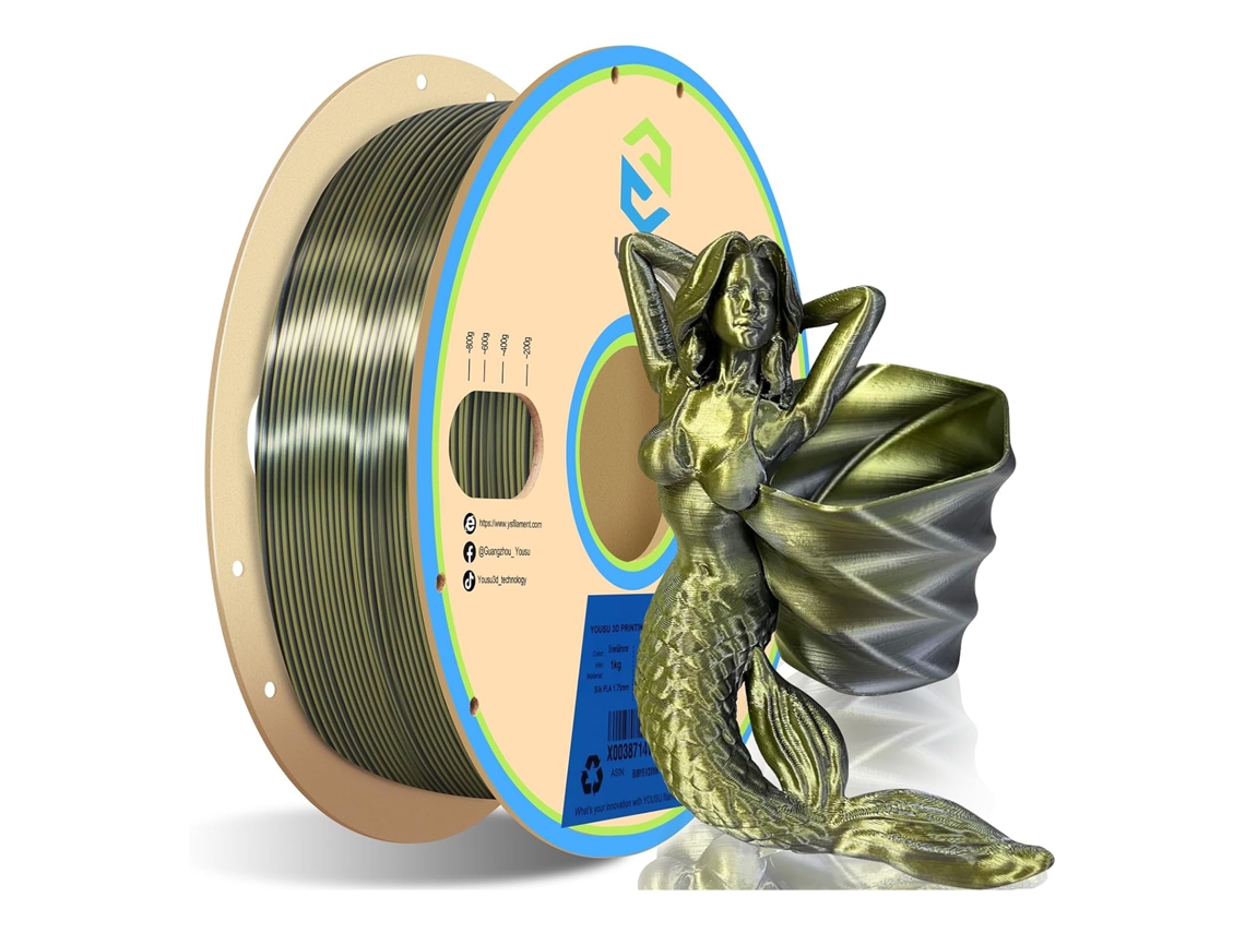 Filamento Pla Silk 1.75mm Bicolor Prata/ Bronze Para Impressora 3d 1kg ±0.03mm