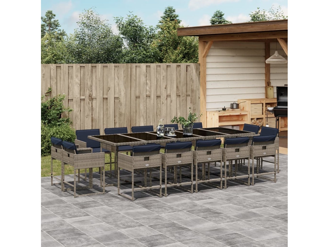 Vidaxl Conjunto De Jantar Para Jardim Com 15 Peças E Almofadas Em Rattan Sintético Cinza