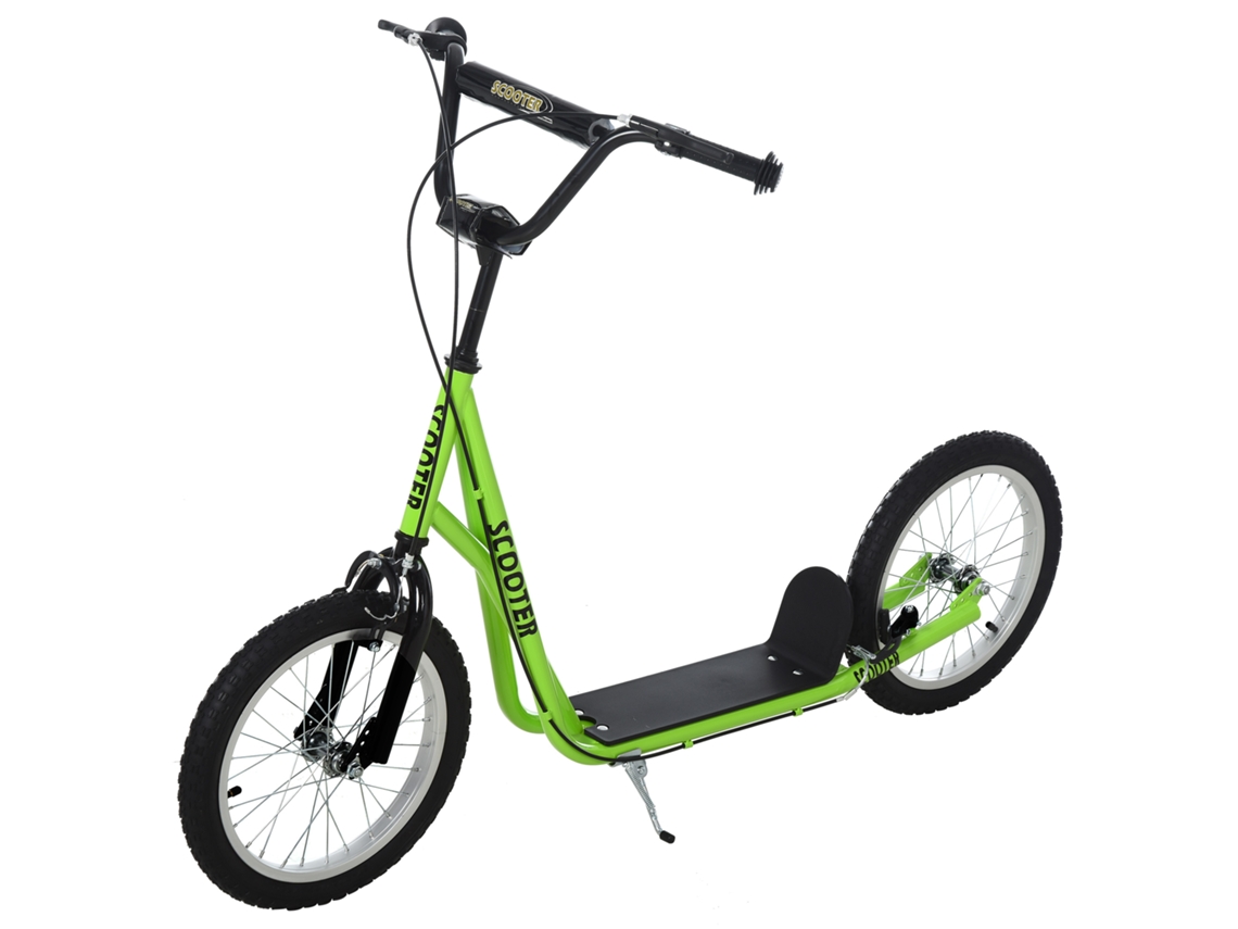 Trotinete Com Guiador Ajustável 2 Pneus De Borracha Insufláveis Com Travagem Dupla E Rodas 16" 139x58x90-96 Cm Verde
