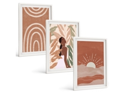 Um Conjunto De Imagens Decorativas Em Uma Moldura Formas Abstratas Boho Moldura Branca Quadros Para O Escritório Espelharte (3 Piezas De 40x60 Cm)
