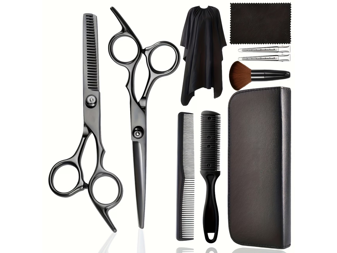 Kit De Tesoura De Corte Cabelo, 10pcs Ferramenta Profissional Para Corte De Cabelo (preta) Cuich