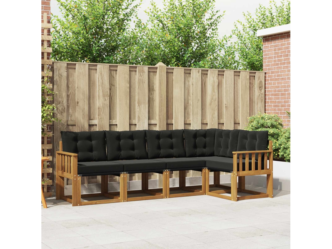 Vidaxl Conjunto De Sofás Para Exterior 5 Unid. Natural E Preto