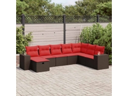 Vidaxl 8 Pcs Conjunto Sofás de Jardim C/ Almofadões Vime Pe Castanho