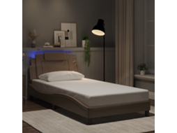 Estrutura Cama C/ Luzes Led 100x200 Cm Couro Artif. Cappuccino