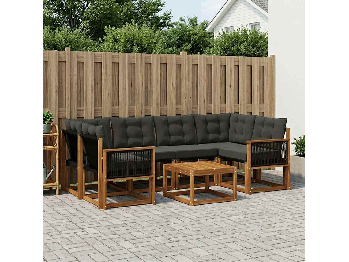 Vidaxl Conjunto De Sofás Para Exterior 7 Pcs Natural E Preto