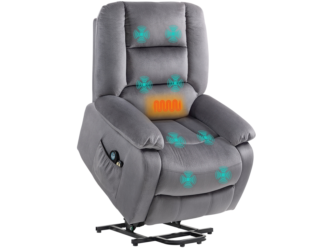 Cadeira de Tv com Suporte de Silêncio. Função de Aquecimento e Massagem. Controle Remoto e Bolso Lateral. Cinza Escuro Ge