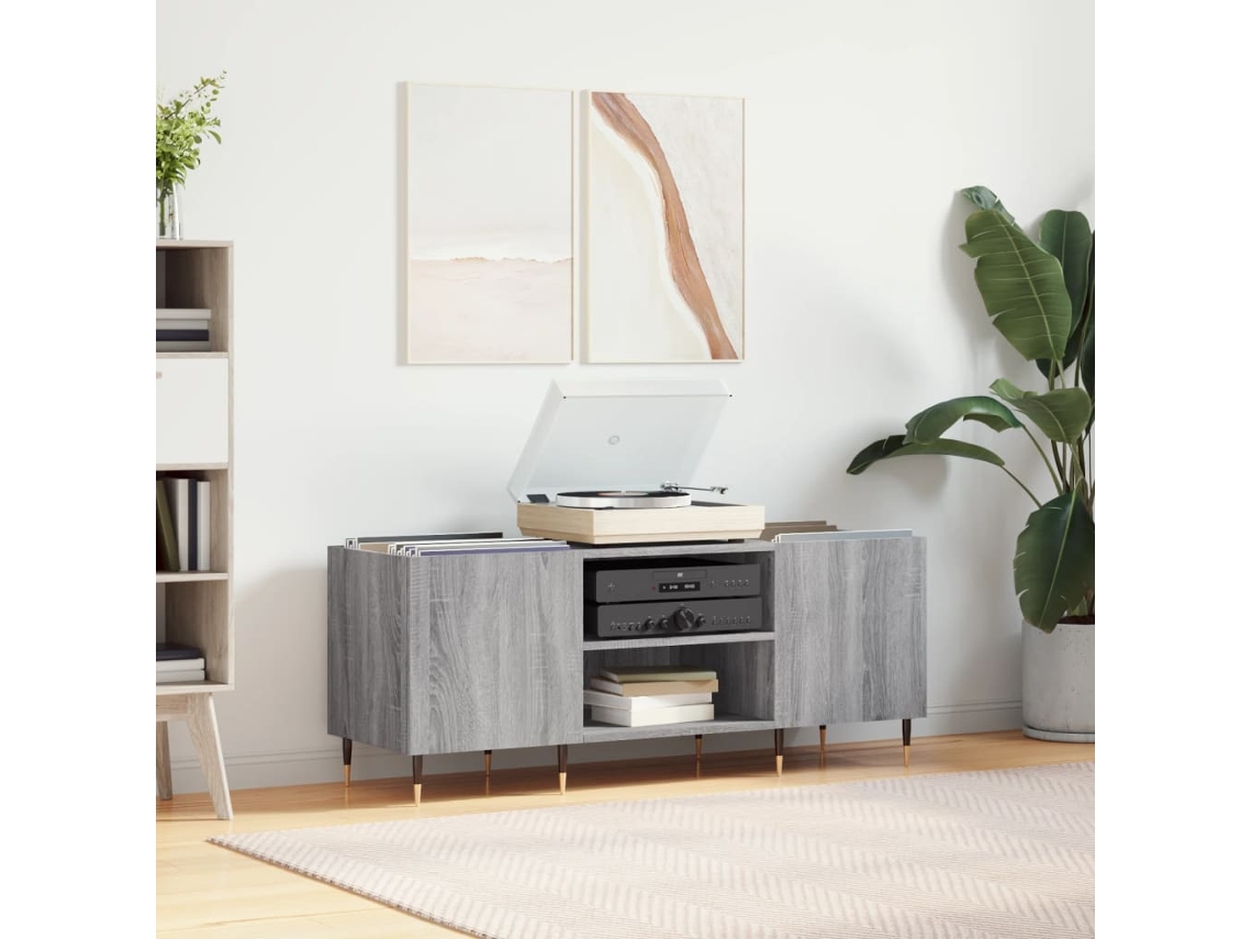 Vidaxl Armário P/ Discos 121x38x48cm Derivados Madeira Cinzento Sonoma