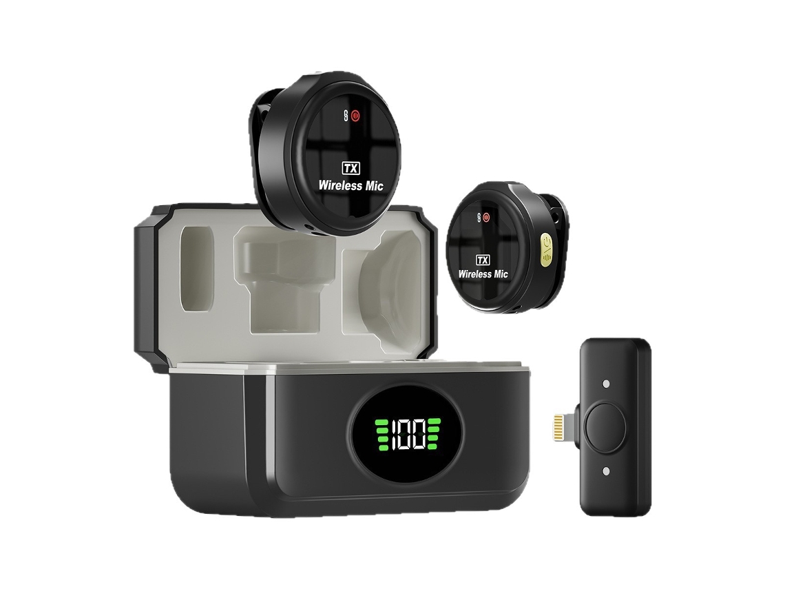 Microfone Lapela Duplo Sem Fio Estojo Display Redução Ruído Carrega Celular Longa Duração YANYXR