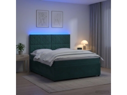 Vidaxl Cama Box Com Led E Colchão Verde-escuro 140 X 190 Cm Veludo