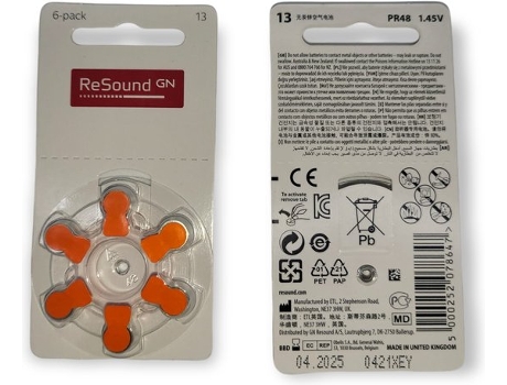 Pilhas para Aparelhos Auditivos RESOUND P13 Adesivo Laranja