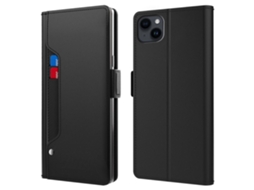 Capa Para Iphone 15 Pele Sintética Anti-riscos Com Porta-cartões Preto