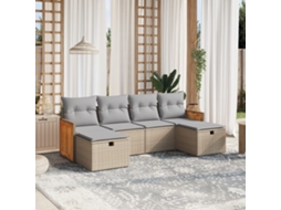 Vidaxl 6 Pcs Conj. Sofás Jardim C/ Almofadões Vime Pe Bege Misturado