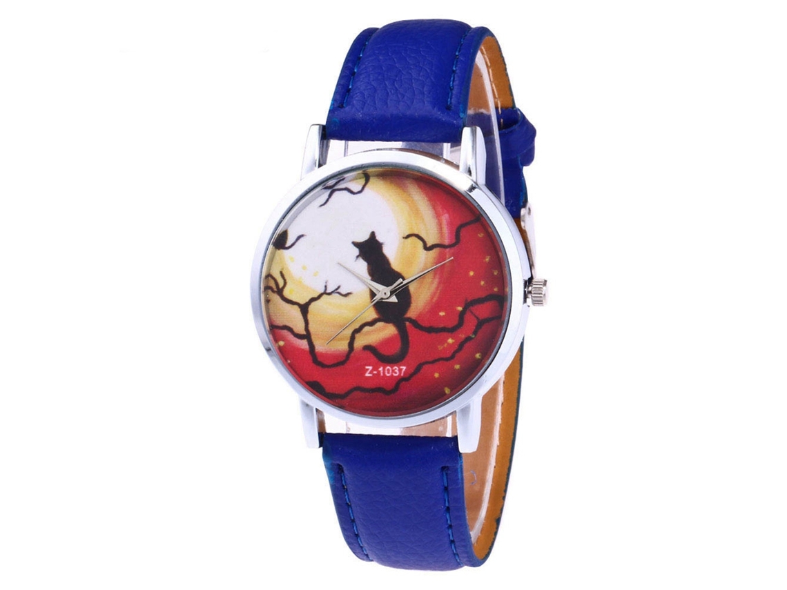 Relógio de casal Zhoulianfa, em couro PU com pulseira de aço, mostrador redondo, movimento de quartzo (azul)