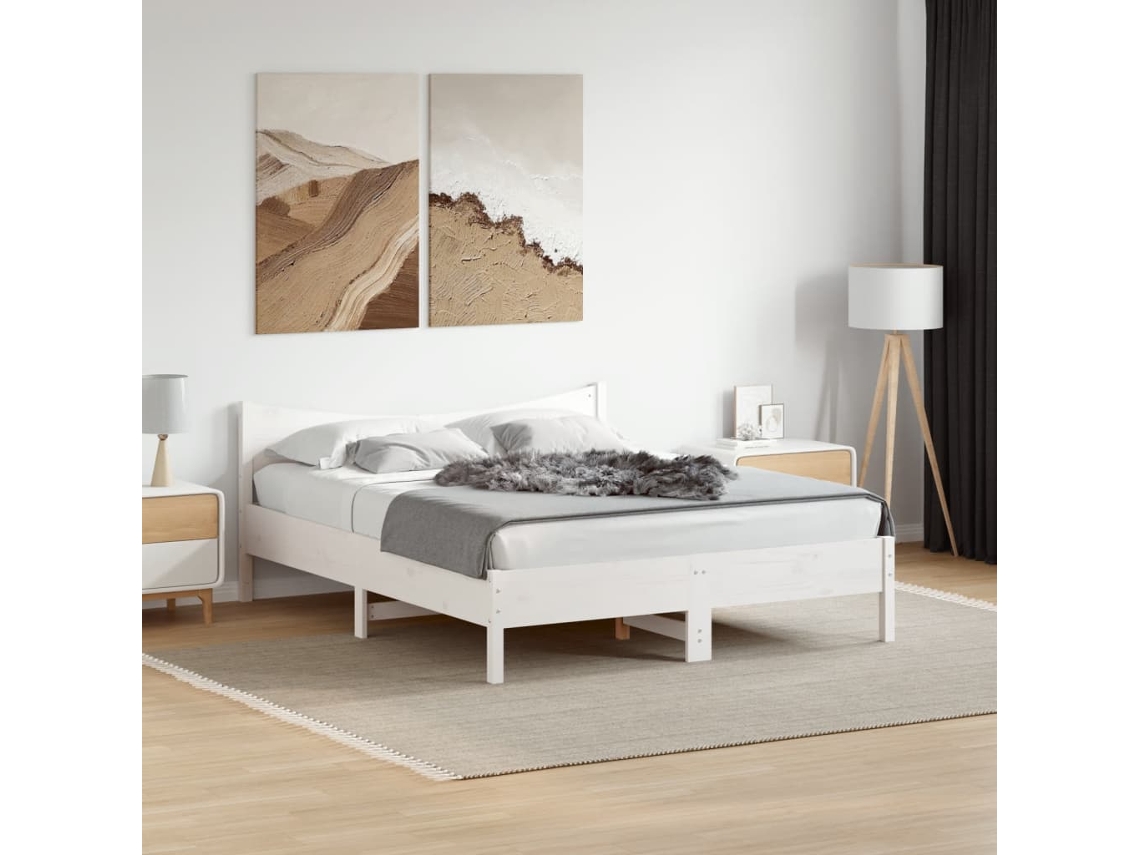 Vidaxl Cama Sem Colchão 150x200 Cm Madeira De Pinho Maciça Branco