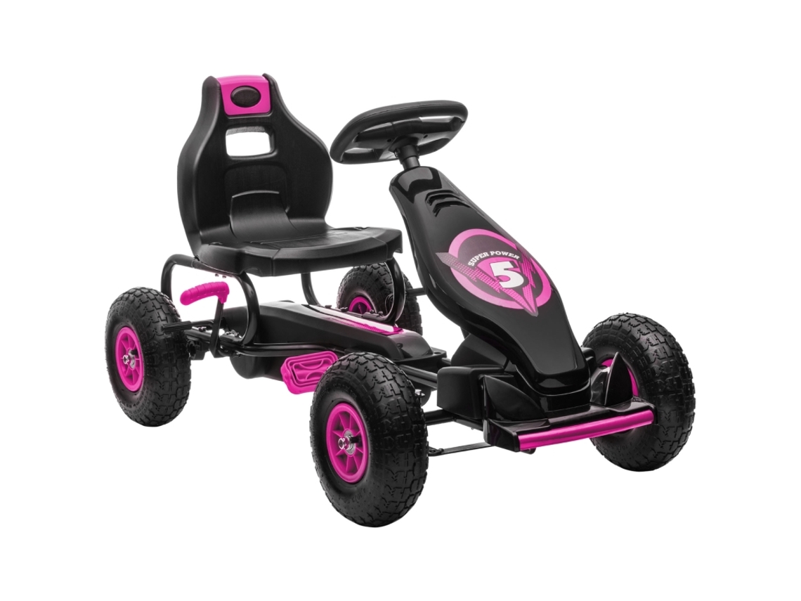 Kart Infantil Rosa E Preto, 121x58x61cm, Com Pedais E Banco Ajustável, Para Uso Interno E Externo, A Partir De 5 Anos.