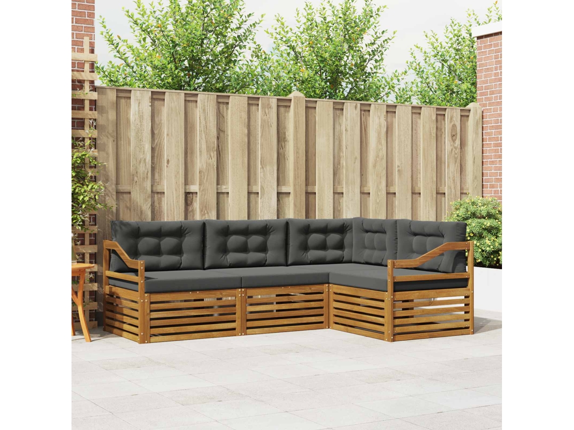 Vidaxl Conjunto De Sofás Para Exterior 4 Unid. Natural E Antracite